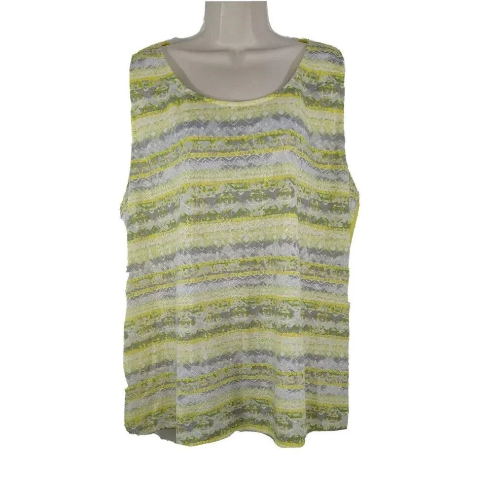 Dept 222 Top Shirt Women Plus Size 3X Yellow Gray Sleeveless with Split Back